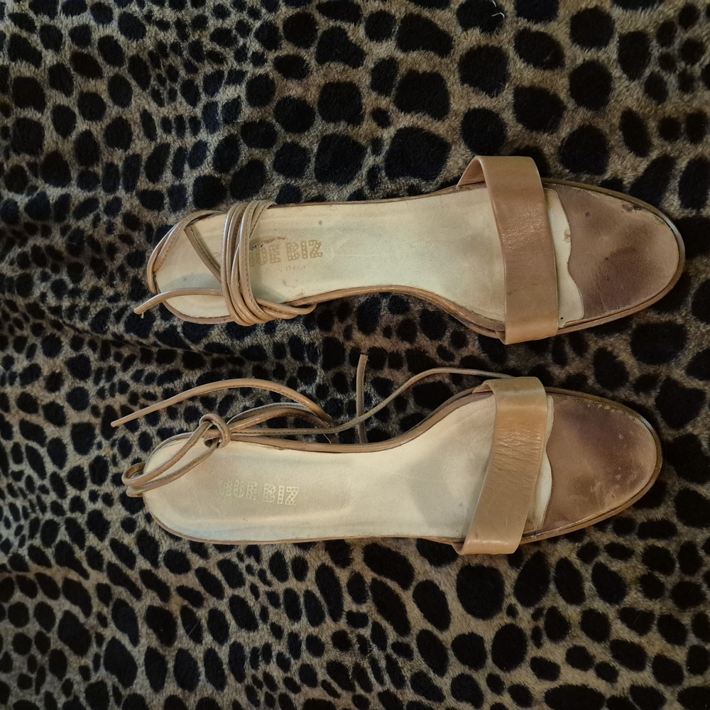 Women's Tan Leather Sandals Stacked Leather Heels